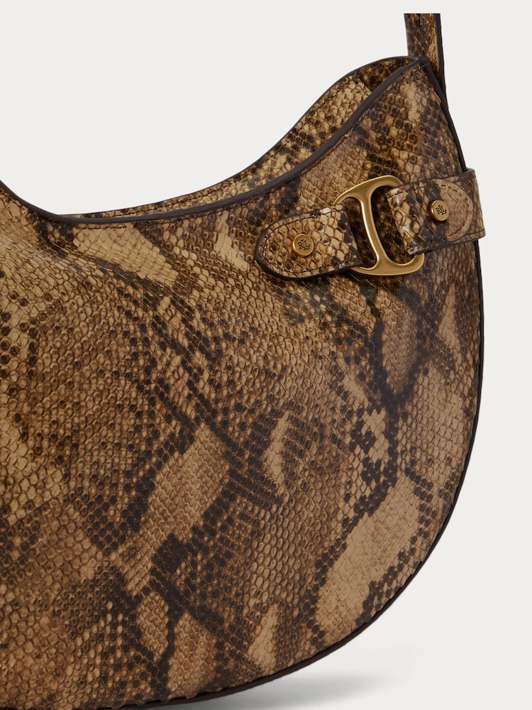 Lauren Ralph Lauren Brown Tasha Python Print Leather Large Saddle Shoulder Bag - Image 5 of 5 Lauren Ralph Lauren Brown Tasha Python Print Leather Large Saddle Shoulder Bag - Image 5 of 5
