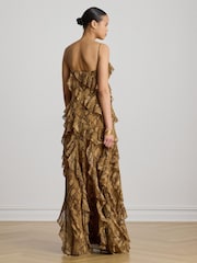 Lauren Ralph Lauren Natural Python Print Chiffon Ruffled Spaghetti Strap Gown - Image 3 of 4