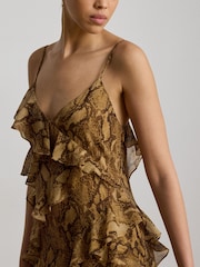 Lauren Ralph Lauren Natural Python Print Chiffon Ruffled Spaghetti Strap Gown - Image 4 of 4
