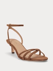 Lauren Ralph Lauren Brown Kendyl Suede Strappy Kitten Heel Ankle Strap Sandals - Image 2 of 4