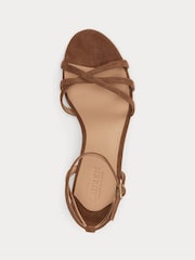 Lauren Ralph Lauren Brown Kendyl Suede Strappy Kitten Heel Ankle Strap Sandals - Image 3 of 4
