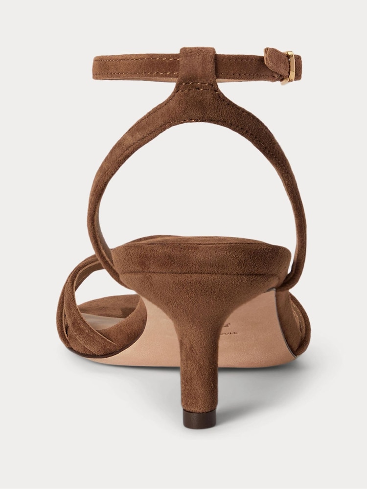 Lauren Ralph Lauren Brown Kendyl Suede Strappy Kitten Heel Ankle Strap Sandals - Image 4 of 4 Lauren Ralph Lauren Brown Kendyl Suede Strappy Kitten Heel Ankle Strap Sandals - Image 4 of 4