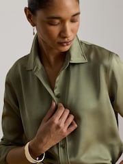Lauren Ralph Lauren Green Satin Classic Fit Shirt With Charm - Image 3 of 4