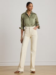 Lauren Ralph Lauren Green Satin Classic Fit Shirt With Charm - Image 4 of 4