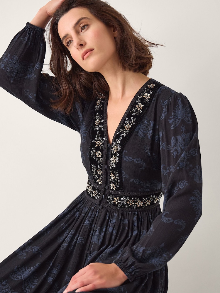 Buy Monsoon Blue Kelly Floral Print Embellished Midi Dress from Next  Luxembourg