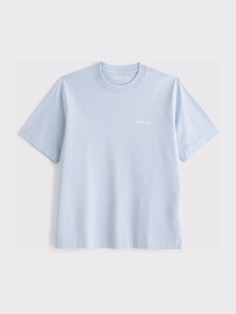 Abercrombie & Fitch Light Blue Logo Short Sleeve Crew Neck T-Shirt - Image 1 of 2 Abercrombie & Fitch Light Blue Logo Short Sleeve Crew Neck T-Shirt - Image 1 of 2