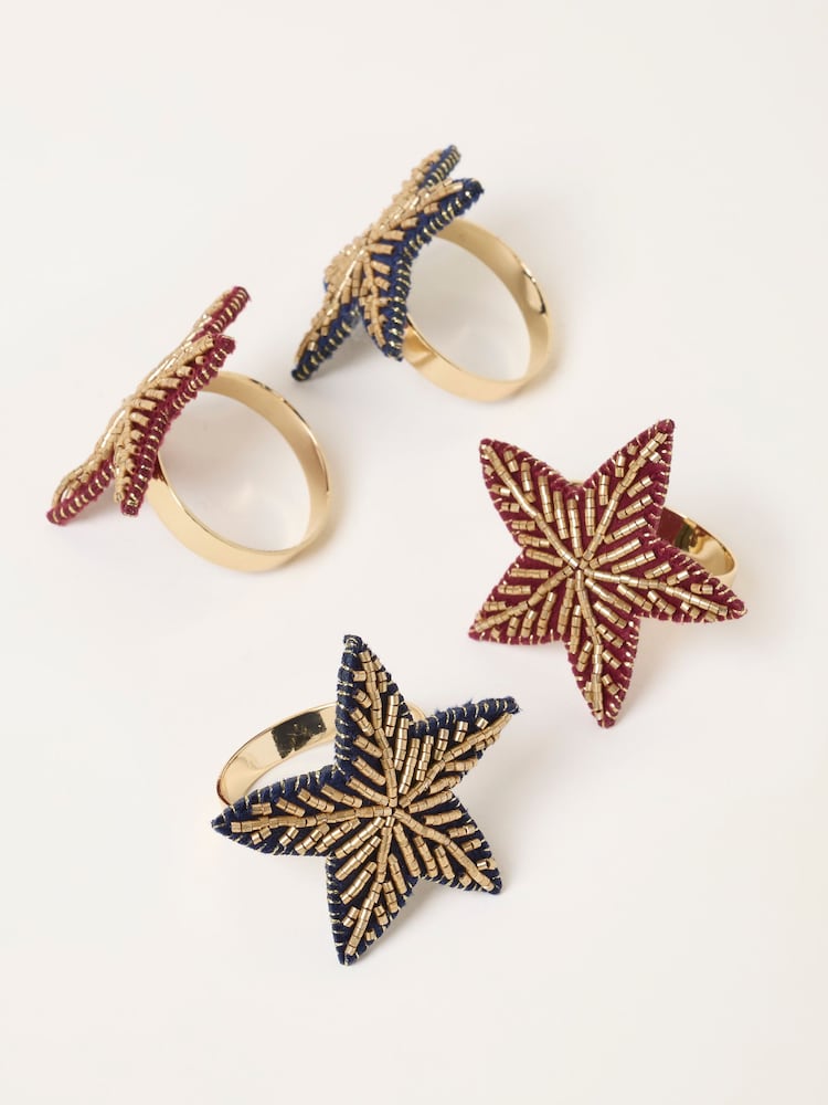 FatFace 4 Pack Beaded Star Napkin Rings - Bild 3 von 3