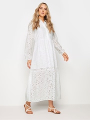 Long Tall Sally White 100% Cotton Broidered Long Sleeve Shirt Dress - Image 1 of 5