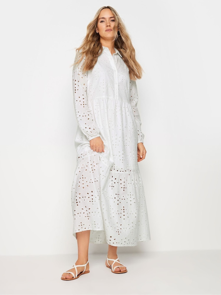 Long Tall Sally White 100% Cotton Broidered Long Sleeve Shirt Dress - Image 2 of 5