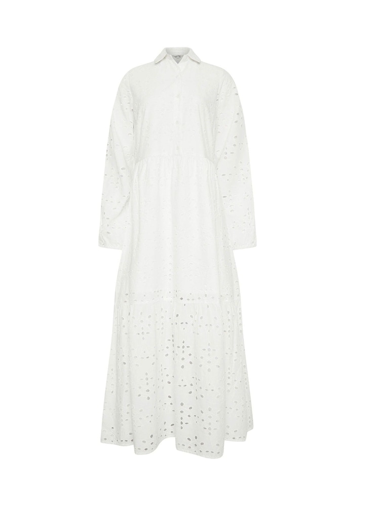 Long Tall Sally White 100% Cotton Broidered Long Sleeve Shirt Dress - Image 5 of 5