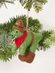 FatFace Green Cowboy Dinosaur Felt Christmas Decoration - Image 1 of 3