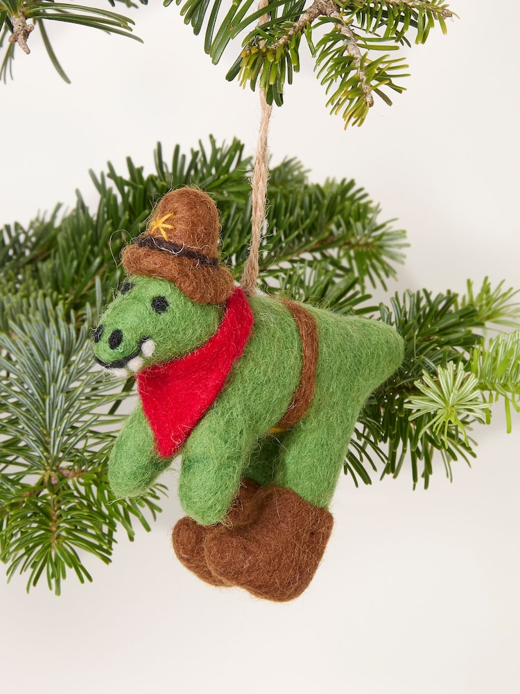 FatFace Green Cowboy Dinosaur Felt Christmas Decoration - Image 1 of 3
