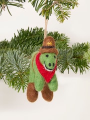 FatFace Green Cowboy Dinosaur Felt Christmas Decoration - Image 2 of 3