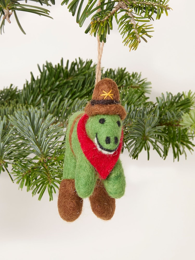FatFace Green Cowboy Dinosaur Felt Christmas Decoration - Image 2 of 3