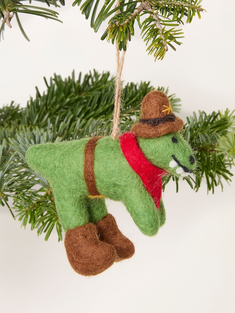 FatFace Green Cowboy Dinosaur Felt Christmas Decoration - Image 3 of 3