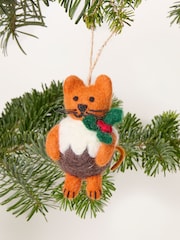 FatFace Orange Pudding Cat Felt Christmas Decoration - Image 1 of 3