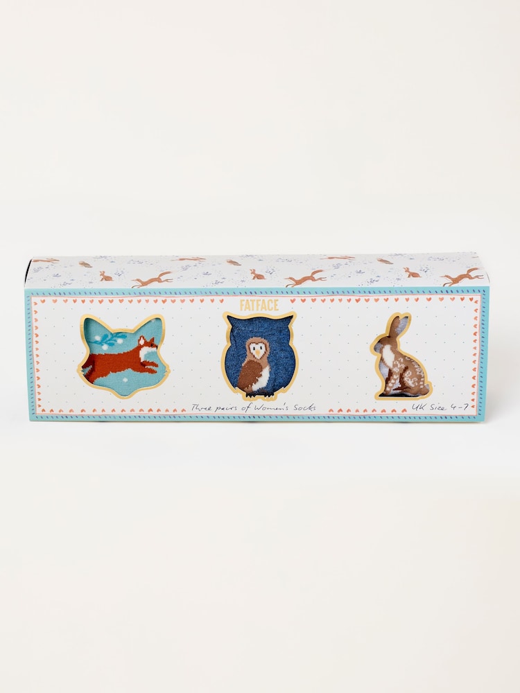 FatFace 3 Pack Multi Woodland Socks in a Gift Box - Image 1 of 2 FatFace 3 Pack Multi Woodland Socks in a Gift Box - Image 1 of 2