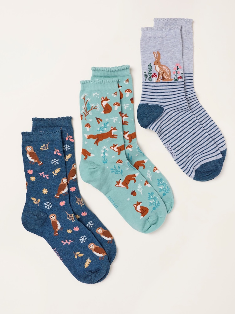 FatFace 3 Pack Multi Woodland Socks in a Gift Box - Image 2 of 2 FatFace 3 Pack Multi Woodland Socks in a Gift Box - Image 2 of 2