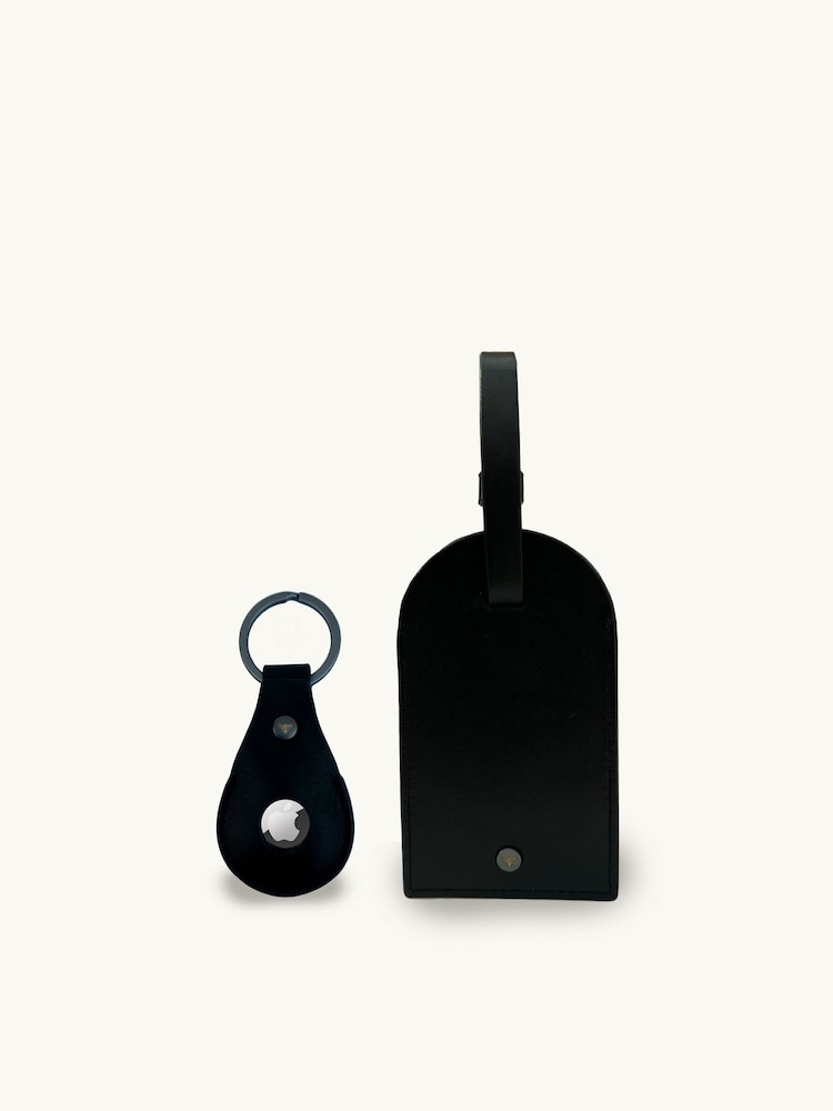 Apatchy Black Leather Luggage Tag and Air Tag Gift Set - Image 1 of 5