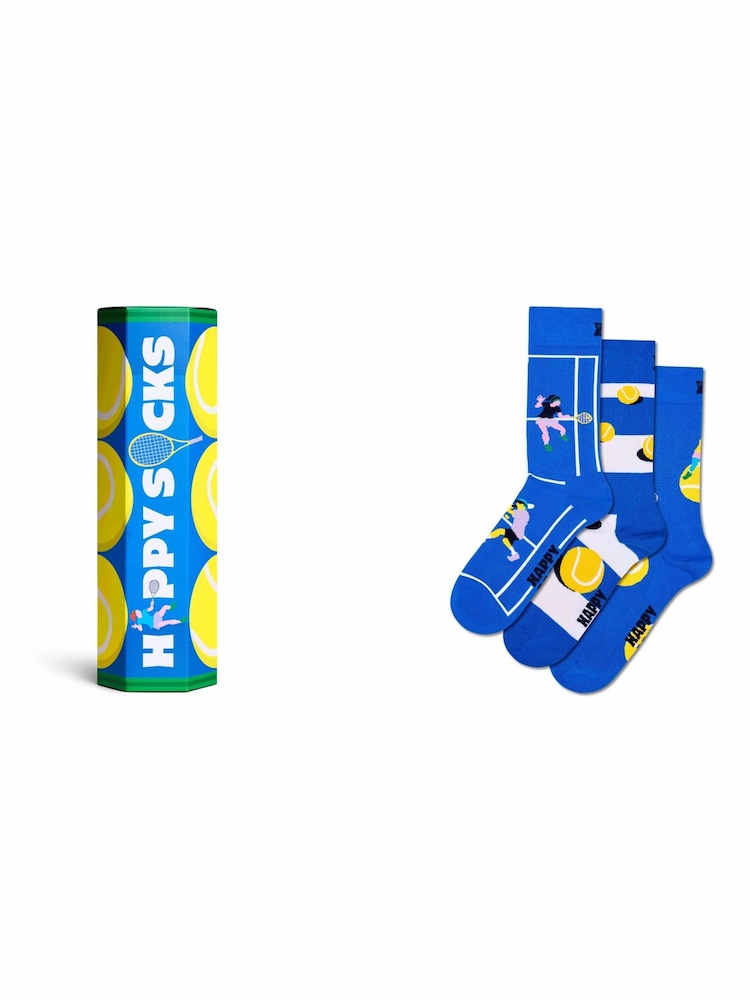 Happy Socks Blue Tennis Socks 3 Pack - Image 1 of 6 Happy Socks Blue Tennis Socks 3 Pack - Image 1 of 6