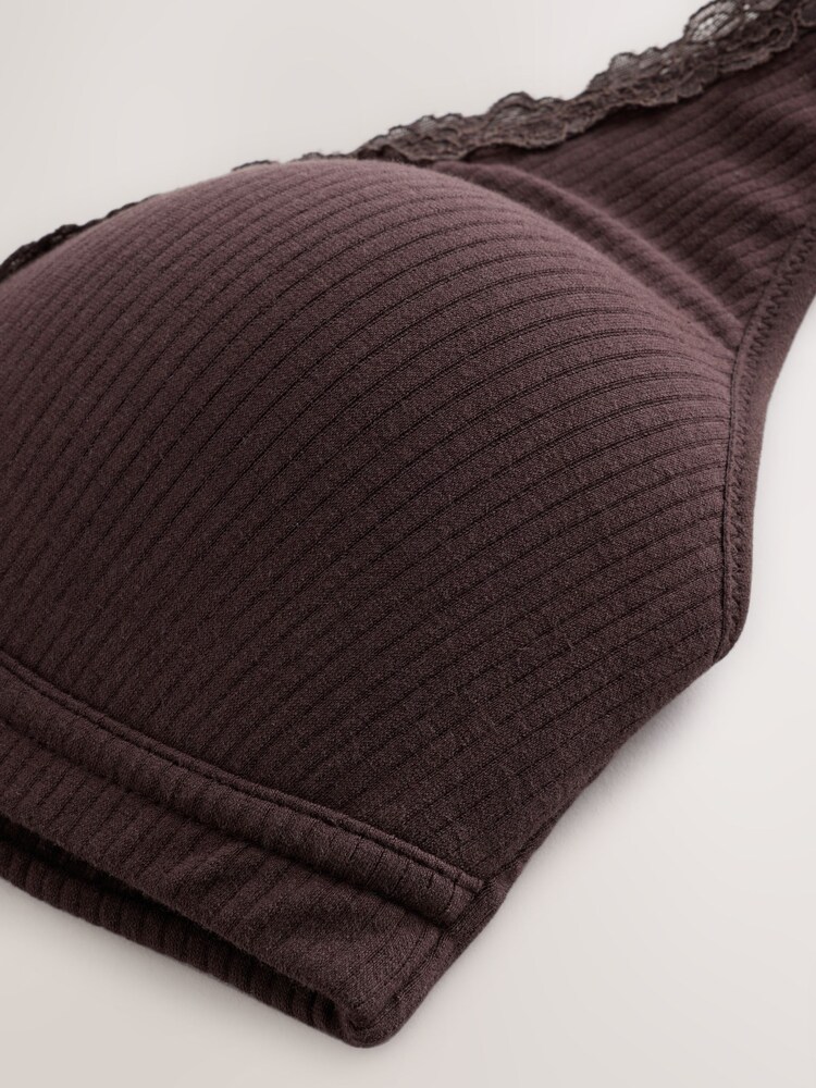 Chocolate Brown Seamless Cotton Blend Ribbed Light Padded Bralette - Image 8 of 8