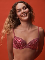 Berry Red Check A-DD Push Up Padded Balcony Bras - Image 1 of 4