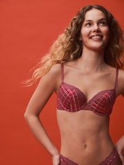Berry Red Check A-DD Push Up Padded Balcony Bras - Image 2 of 4