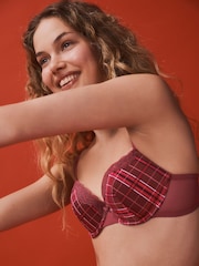 Berry Red Check A-DD Push Up Padded Balcony Bras - Image 4 of 4