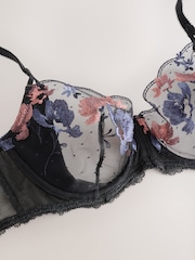 Navy Non Padded Balcony Premium Swiss Designed Embroidered Bra - Image 6 of 7