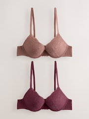 Plum/Tan Brown Push Up Plunge Lace Bras 2 Pack - Image 1 of 9