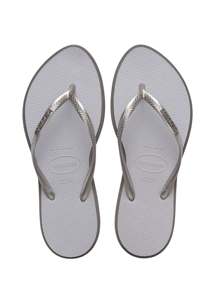 Havaianas Grey Slim Point Glitter Flip Flops - Image 1 of 7