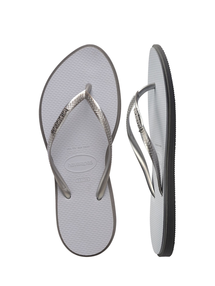 Havaianas Grey Slim Point Glitter Flip Flops - Image 2 of 7
