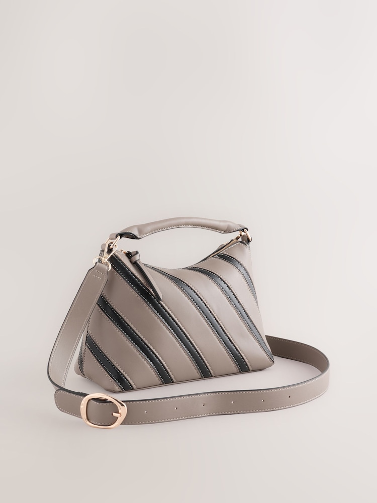 Taupe Brown Stripe Cross Body Bag - Image 1 of 5 Taupe Brown Stripe Cross Body Bag - Image 1 of 5
