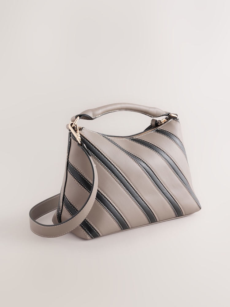 Taupe Brown Stripe Cross Body Bag - Image 2 of 5 Taupe Brown Stripe Cross Body Bag - Image 2 of 5