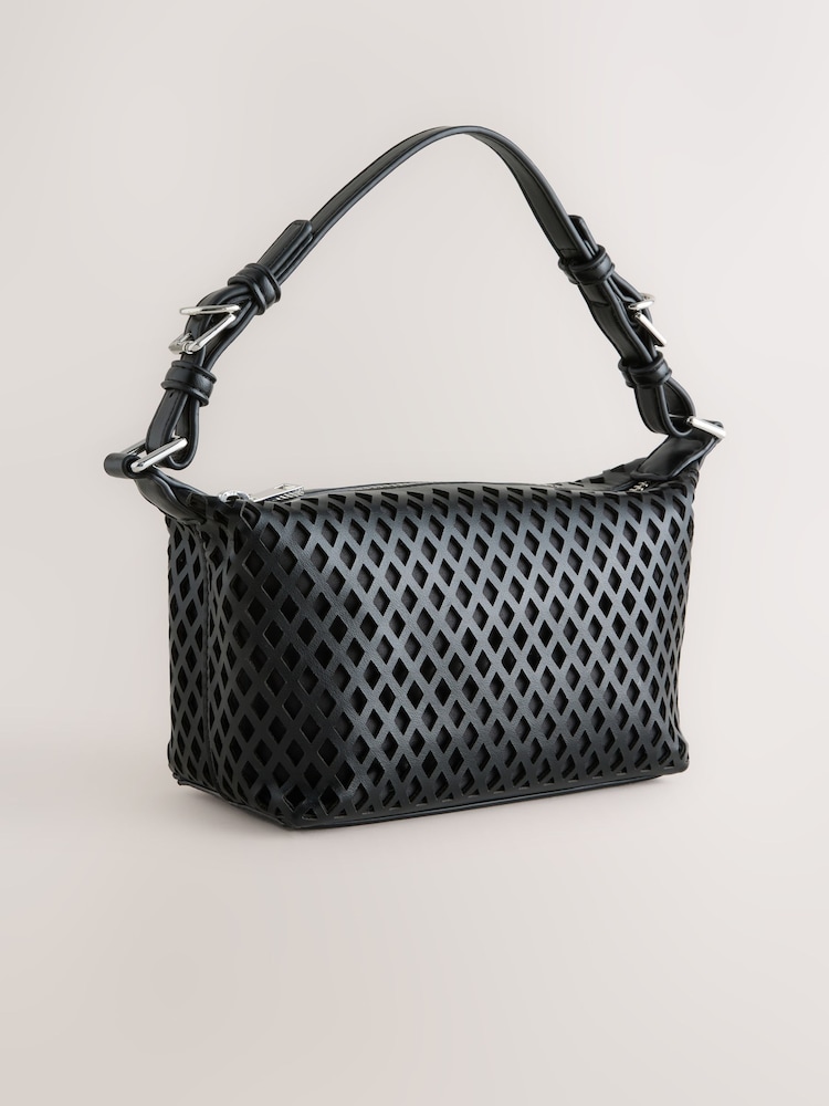 Black Laser Cut Mini Shoulder Bag - Image 1 of 5 Black Laser Cut Mini Shoulder Bag - Image 1 of 5