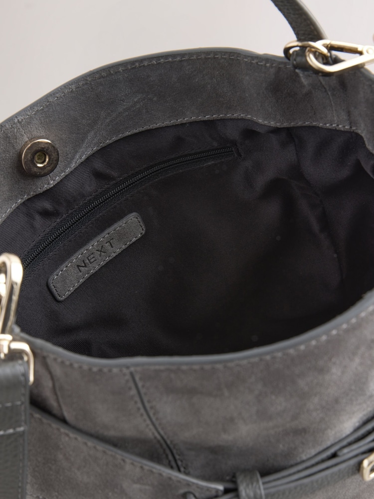 Grey Leather Belted Messenger Shoulder Bag - Image 5 of 5 Grey Leather Belted Messenger Shoulder Bag - Image 5 of 5