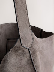 Grey Faux Suede Slouchy Shoulder Bag - Image 3 of 5