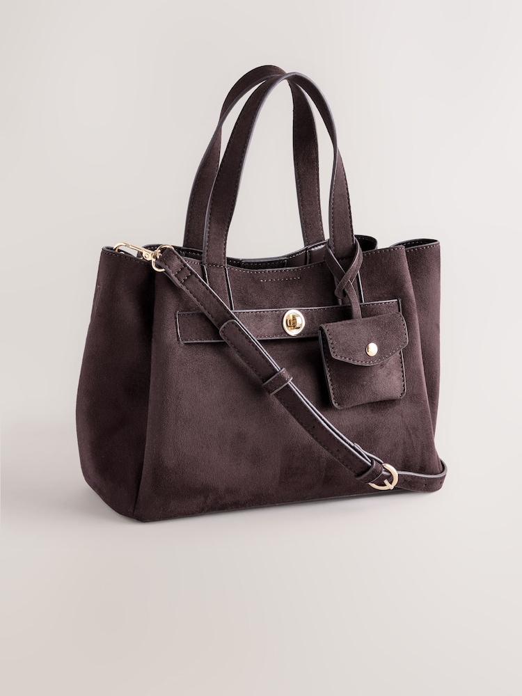 Maro Ciocolată - Suedette Charm Hand Held Bag - Imaginea 1 din 6 Maro Ciocolată - Suedette Charm Hand Held Bag - Imaginea 1 din 6