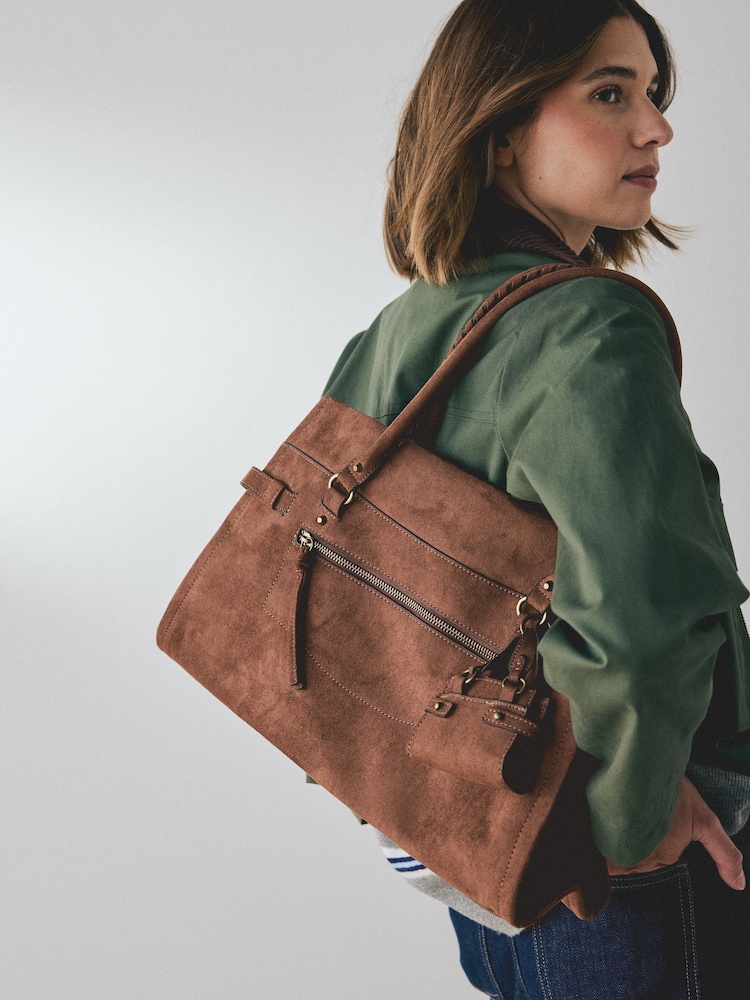 Tan Brown Large Charm Shoulder Bag - Image 1 of 13 Tan Brown Large Charm Shoulder Bag - Image 1 of 13