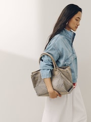 Taupe Laser Cut Slouchy Hand Held Bag - Image 1 of 8