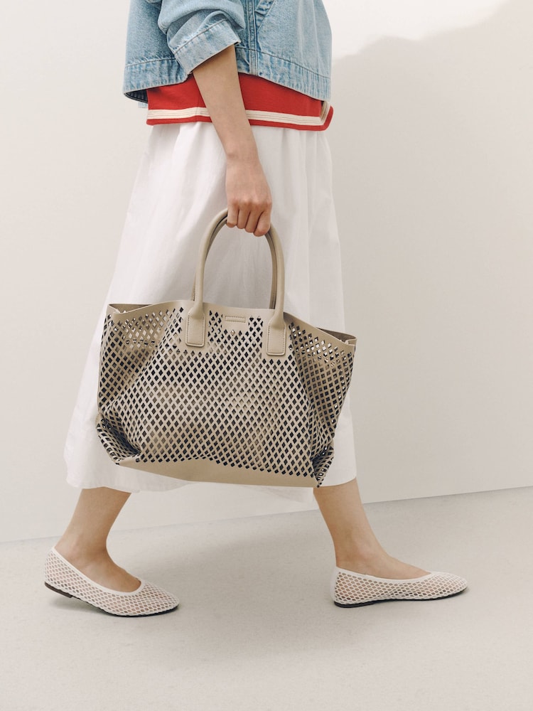 Taupe Laser Cut Slouchy Hand Held Bag - Image 2 of 8 Taupe Laser Cut Slouchy Hand Held Bag - Image 2 of 8