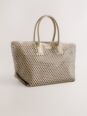 Taupe Laser Cut Slouchy Hand Held Bag - Image 4 of 8