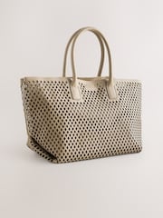 Taupe Laser Cut Slouchy Hand Held Bag - Image 5 of 8
