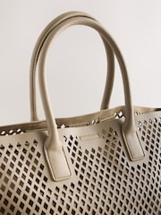 Taupe Laser Cut Slouchy Hand Held Bag - Image 6 of 8