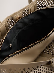 Taupe Laser Cut Slouchy Hand Held Bag - Image 7 of 8