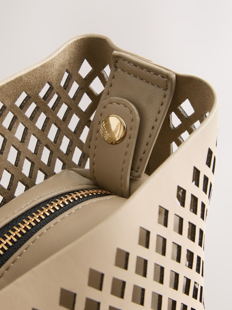 Taupe Laser Cut Slouchy Hand Held Bag - Image 8 of 8 Taupe Laser Cut Slouchy Hand Held Bag - Image 8 of 8