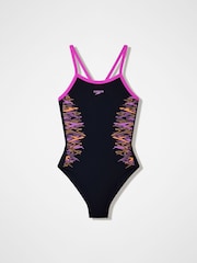 Speedo Black Placement Thinstrap Muscleback Swimsuit - Image 1 of 2