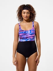 Speedo Black Print Contour Eclipse Swimsuit - Image 1 of 6