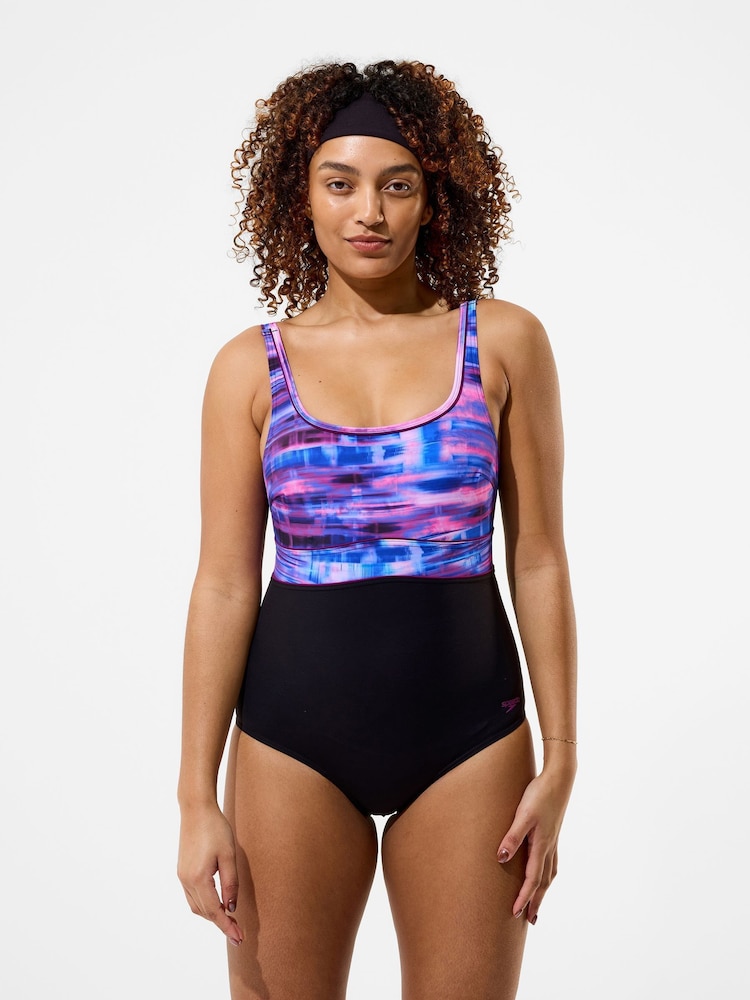 Speedo Black Print Contour Eclipse Swimsuit - Image 1 of 6 Speedo Black Print Contour Eclipse Swimsuit - Image 1 of 6
