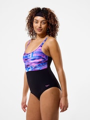 Speedo Black Print Contour Eclipse Swimsuit - Image 3 of 6
